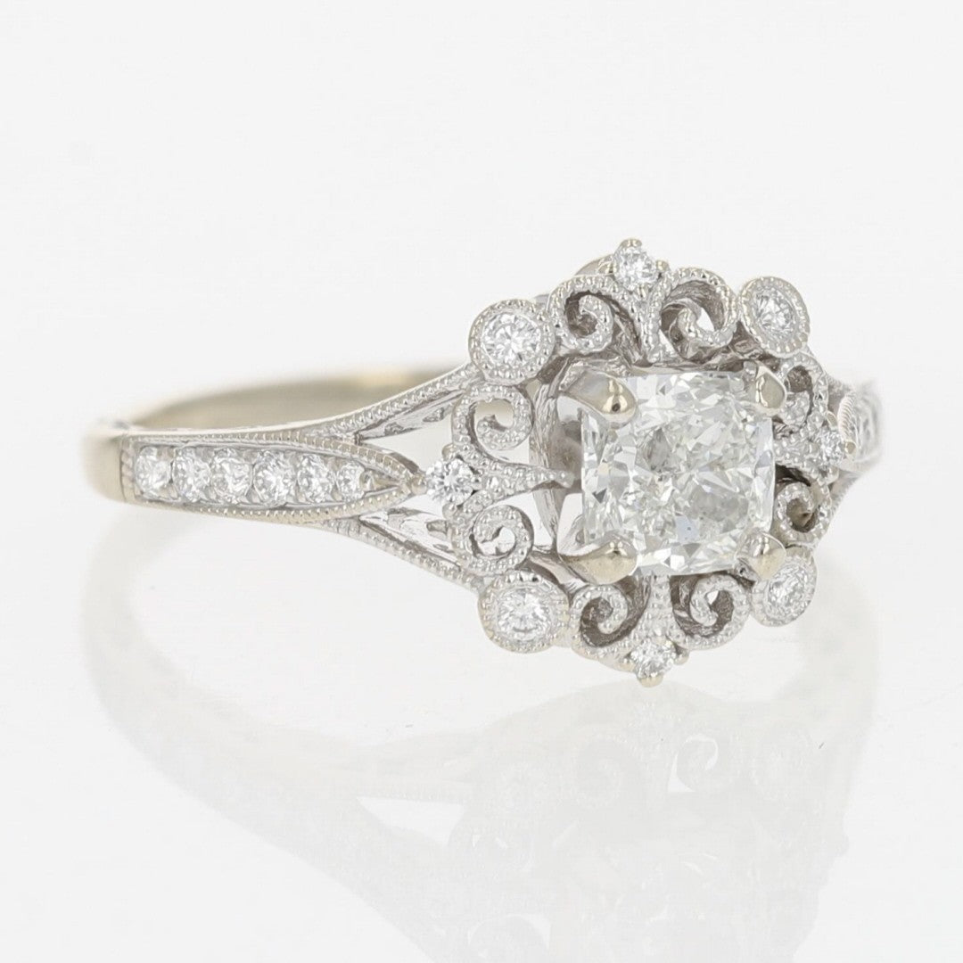 0.95ct Cushion Diamond Beaded Band Solitaire Ring — GIA Certified, 14k Yellow Gold