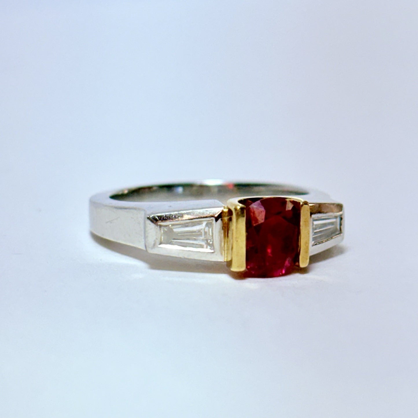 1.10ct Oval Ruby & Diamond Ring — GIA Certified, Platinum & 18K Gold