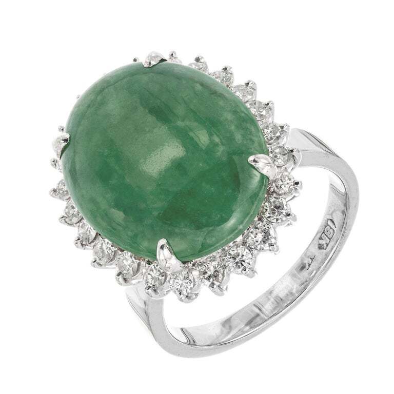 8.95ct Oval Jadeite Jade Diamond Halo Cocktail Ring — GIA Certified, 18k White Gold
