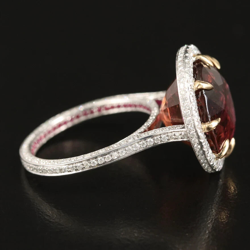 12.13ct Round Brilliant Tourmaline Diamond Ruby Ring — GIA Certified, Platinum