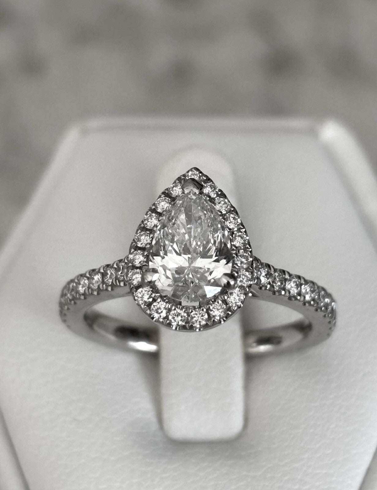 1.00ct Pear Brilliant Diamond Halo Engagement Ring — GIA Certified, 14k White Gold