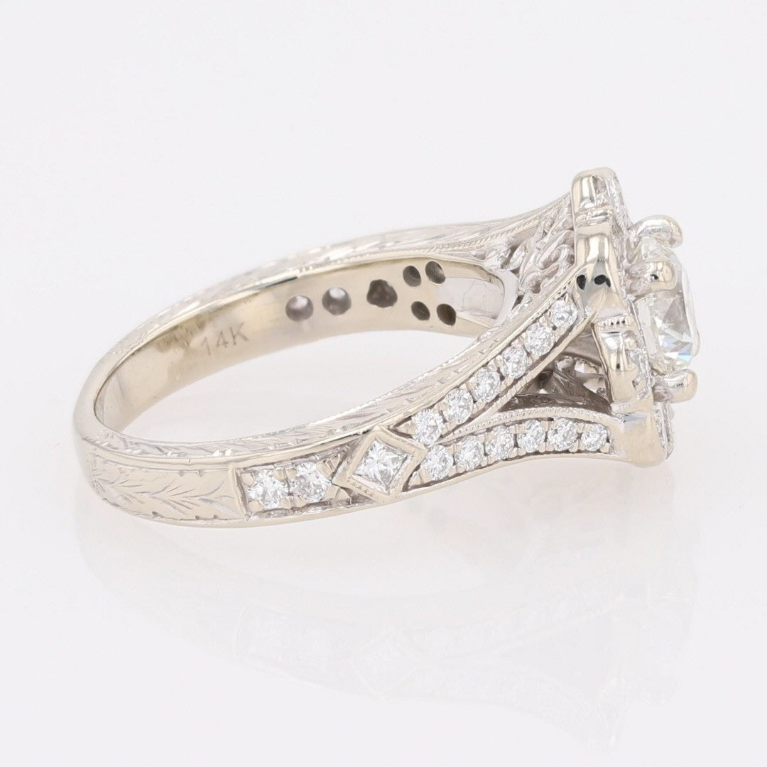 0.80ct Round Brilliant Diamond Halo Engagement Ring — GIA Certified, 14k White Gold