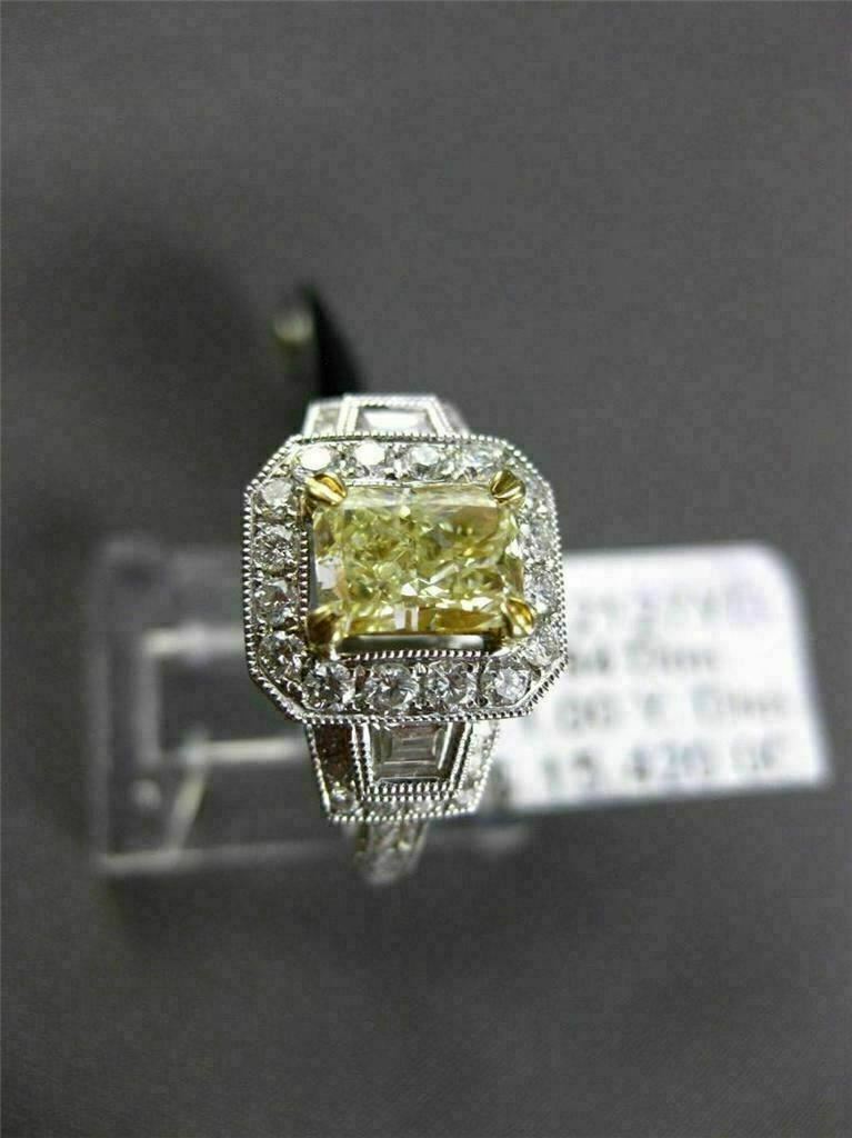 2.04ct Fancy Yellow Diamond 3-Stone Halo Ring — GIA Certified, 18k Two-Tone Gold
