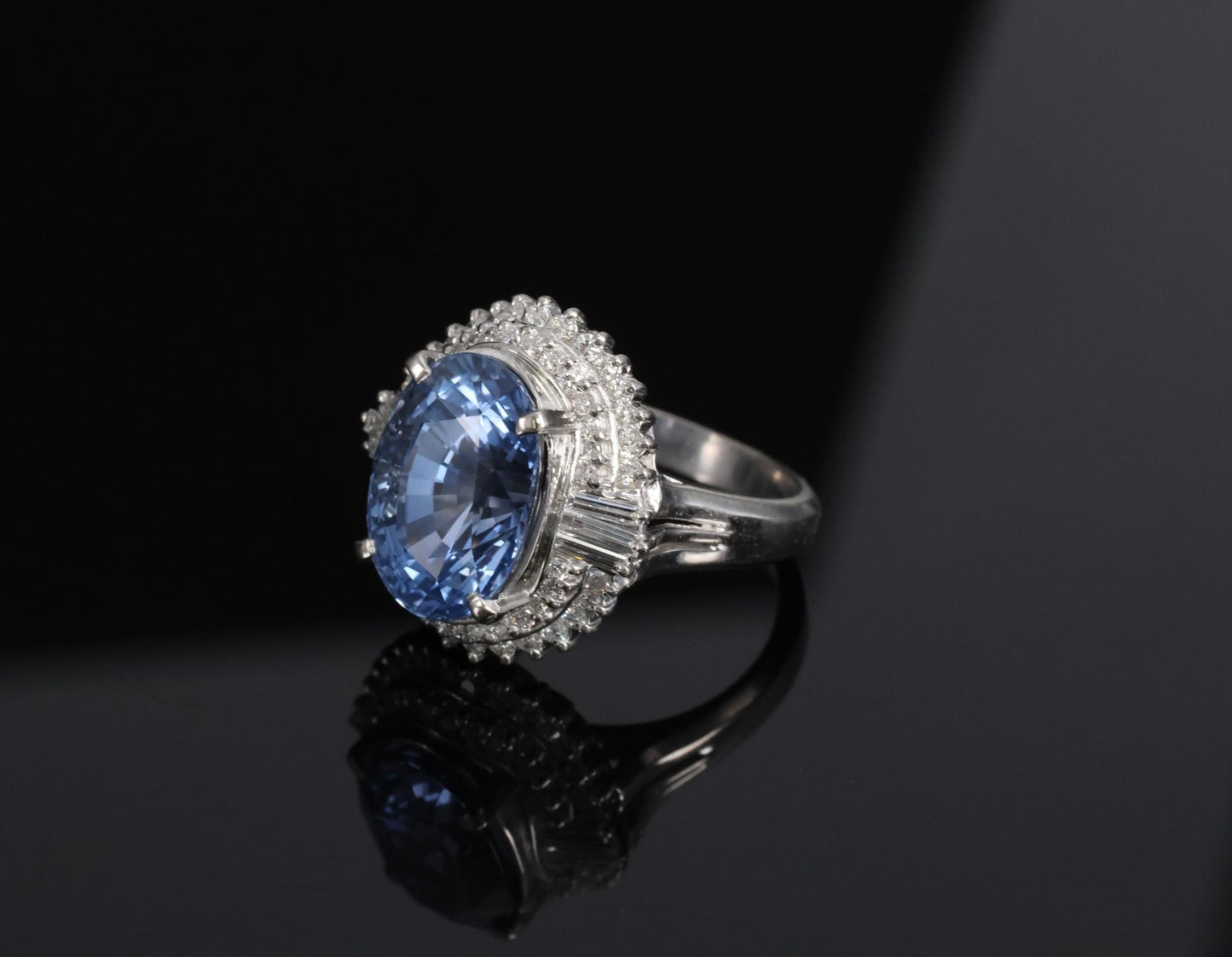 7.43ct Oval Ceylon Blue Sapphire Diamond Halo Ring — GIA Certified, Platinum
