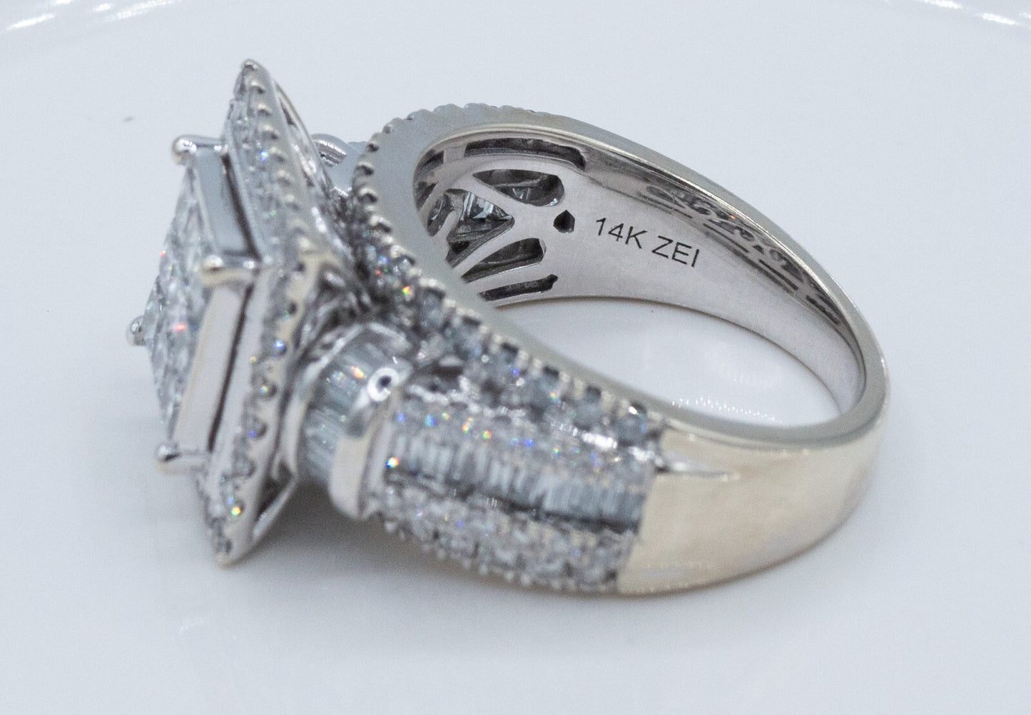 3.19ct Princess Cut Diamond Halo Wedding Set — GIA Certified, 14k White Gold