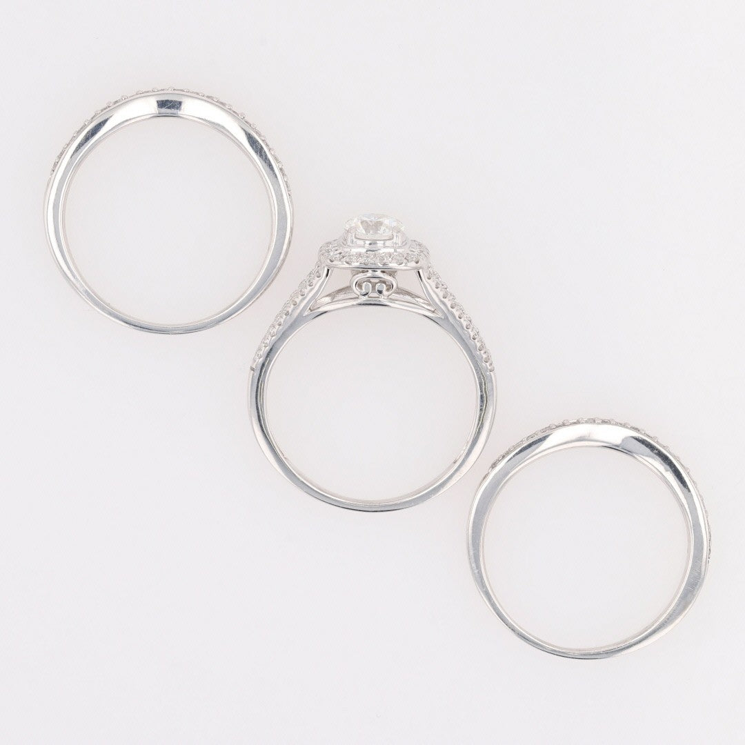 0.87ct Round Brilliant Diamond Halo Wedding Set — GIA Certified, 14k White Gold