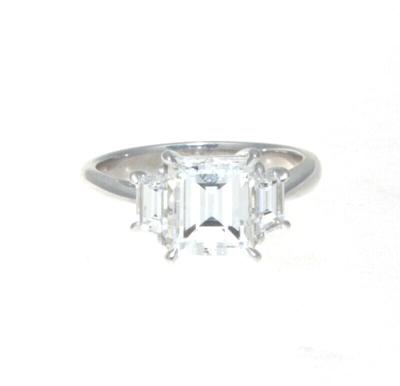 2.06ct Rectangular Step Cut Diamond Three Stone Ring — GIA Certified, Platinum