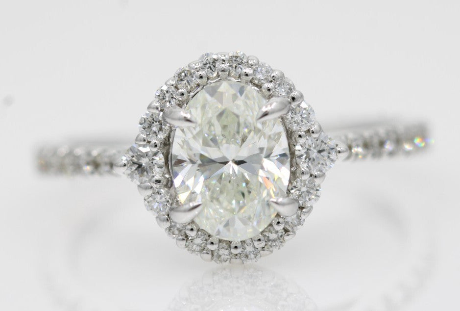 0.90ct Oval Brilliant Halo Engagement Ring — GIA Certified, 14k White Gold