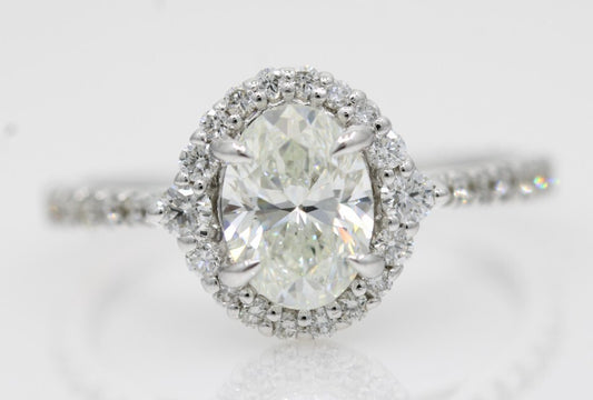 0.90ct Oval Brilliant Halo Engagement Ring — GIA Certified, 14k White Gold