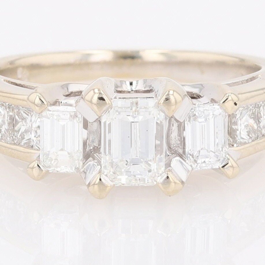 1.69ct Emerald Cut Diamond Three-Stone Ring — GIA Certified, 18k White Gold