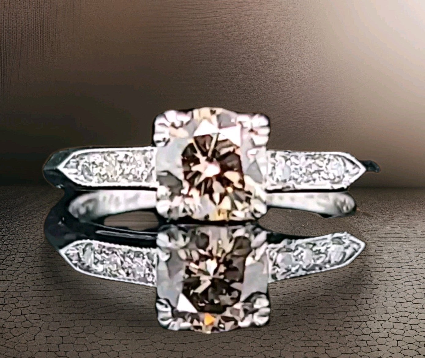 0.71ct Round Brilliant Champagne Diamond Vintage Ring — GIA Certified, Platinum