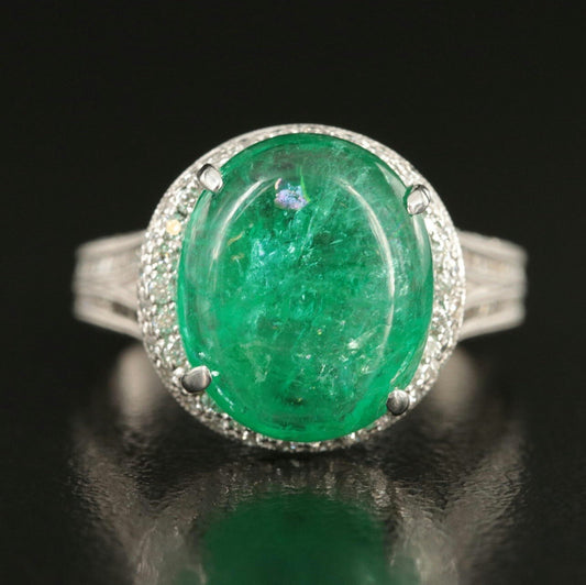 7.55ct Oval Emerald Diamond Ring — GIA Certified, 18k Gold