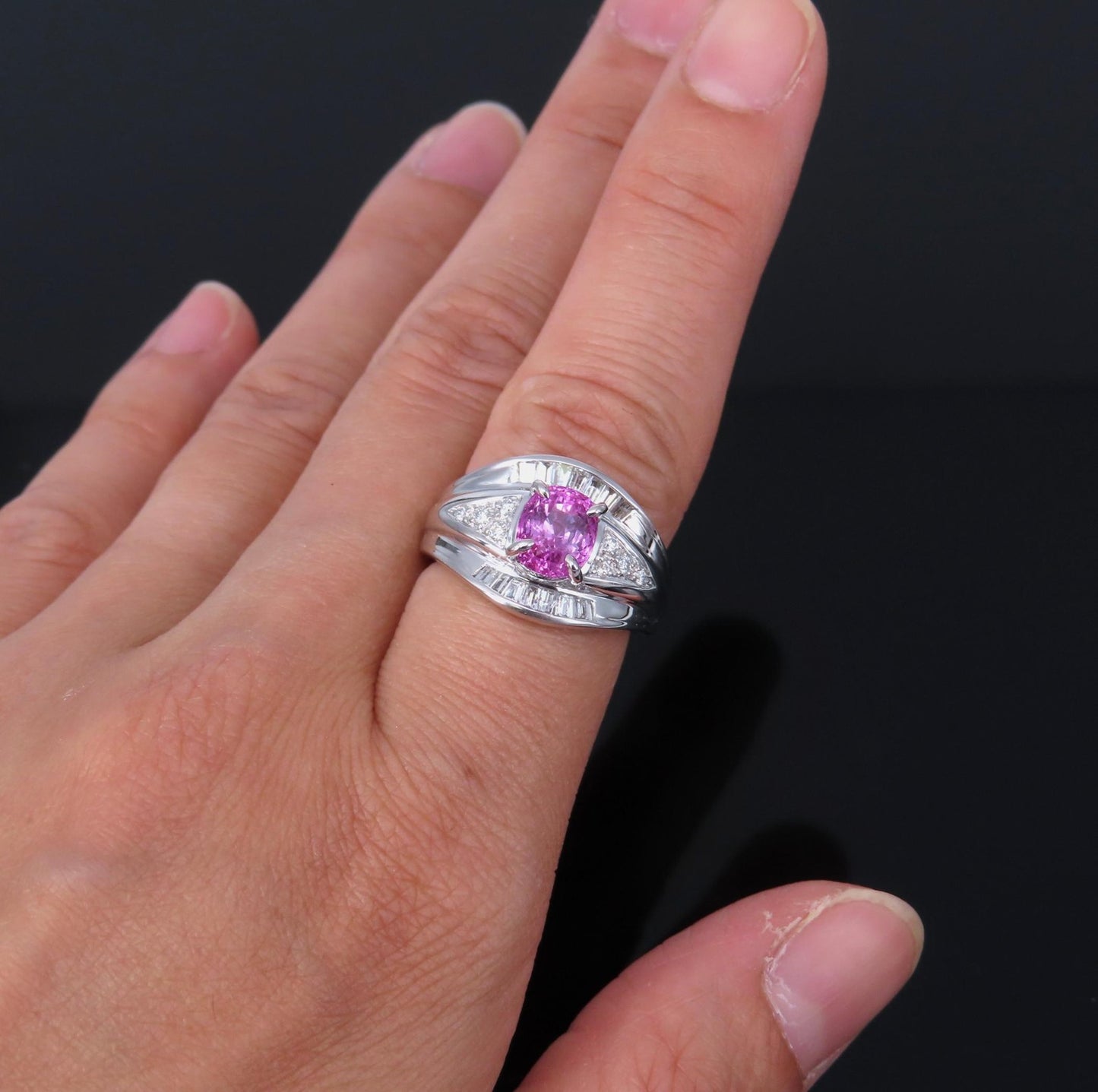 2.12ct Cushion Cut Pink Sapphire & 0.54ct Diamond Ring — GIA Certified, Platinum