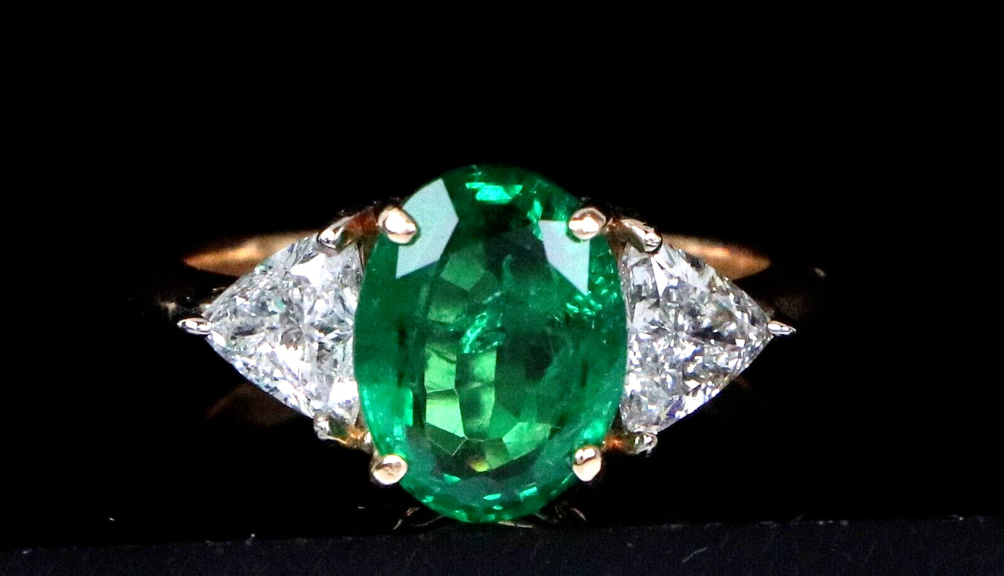 3.08ct Oval Green Emerald Diamond Cocktail Ring — GIA Certified, 18k Yellow Gold