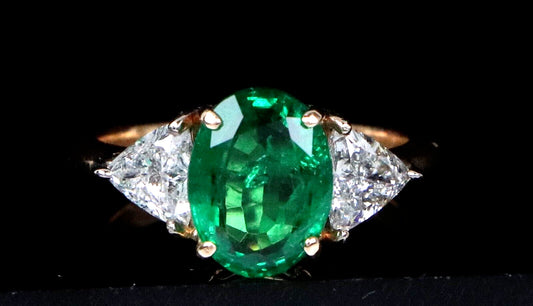 3.08ct Oval Green Emerald Diamond Cocktail Ring — GIA Certified, 18k Yellow Gold
