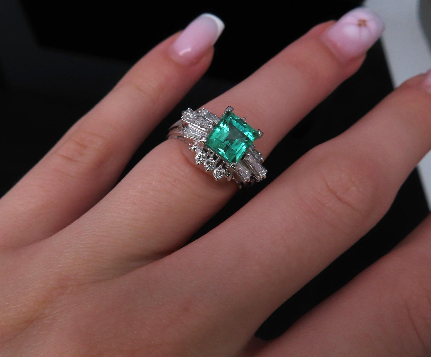 1.48ct Emerald Cut Natural Emerald Diamond Ring — GIA Certified, Platinum