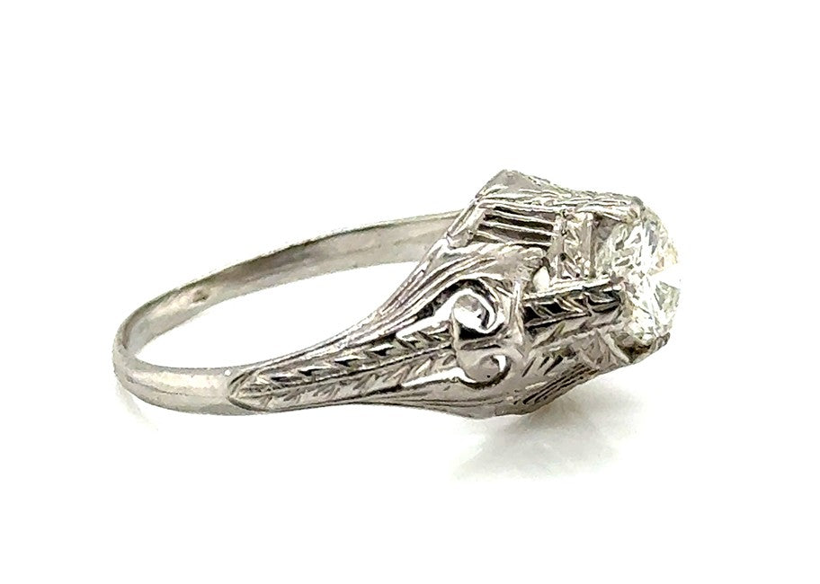 0.58ct Round Brilliant Art Deco Diamond Ring — GIA Certified, Platinum