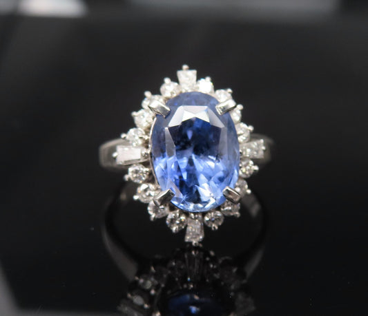 3.98ct Oval Ceylon Sapphire & Diamond Ring — GIA Certified, Platinum