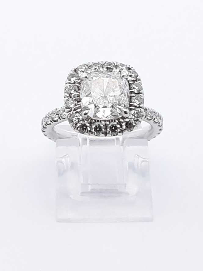 2.46ct Oval Diamond & Ruby Halo Engagement Ring — GIA Certified, 18k White Gold