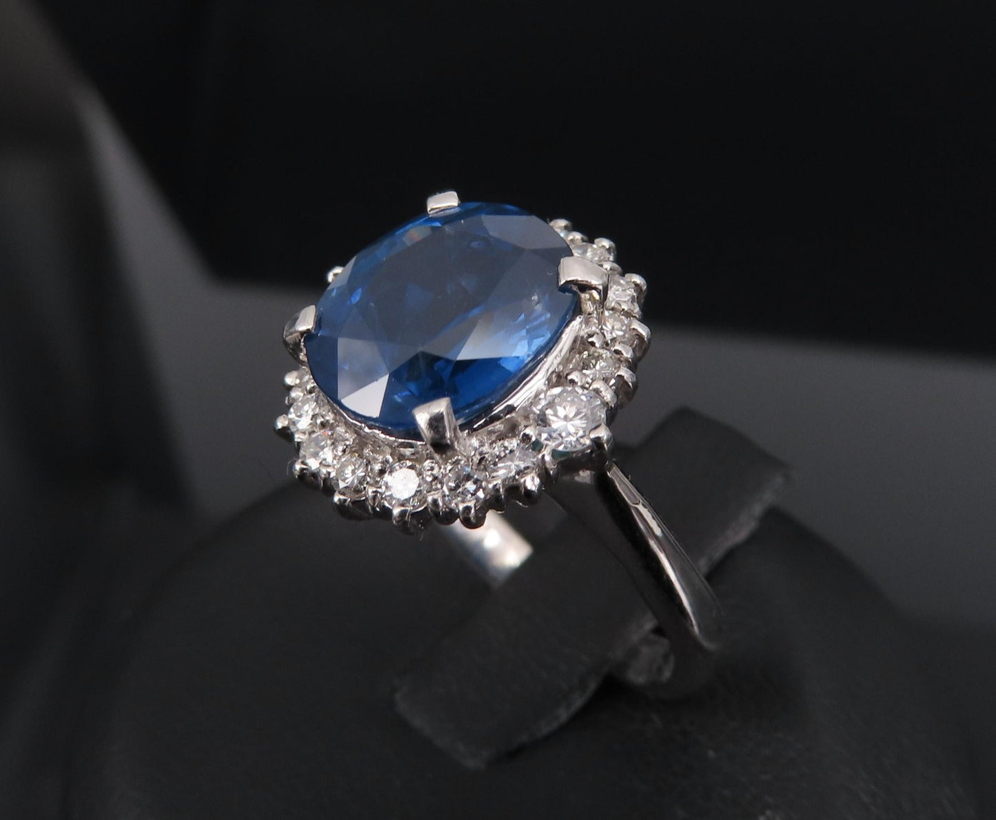 4.06ct Oval Diamond Sapphire Halo Ring — GIA Certified, 14k White Gold