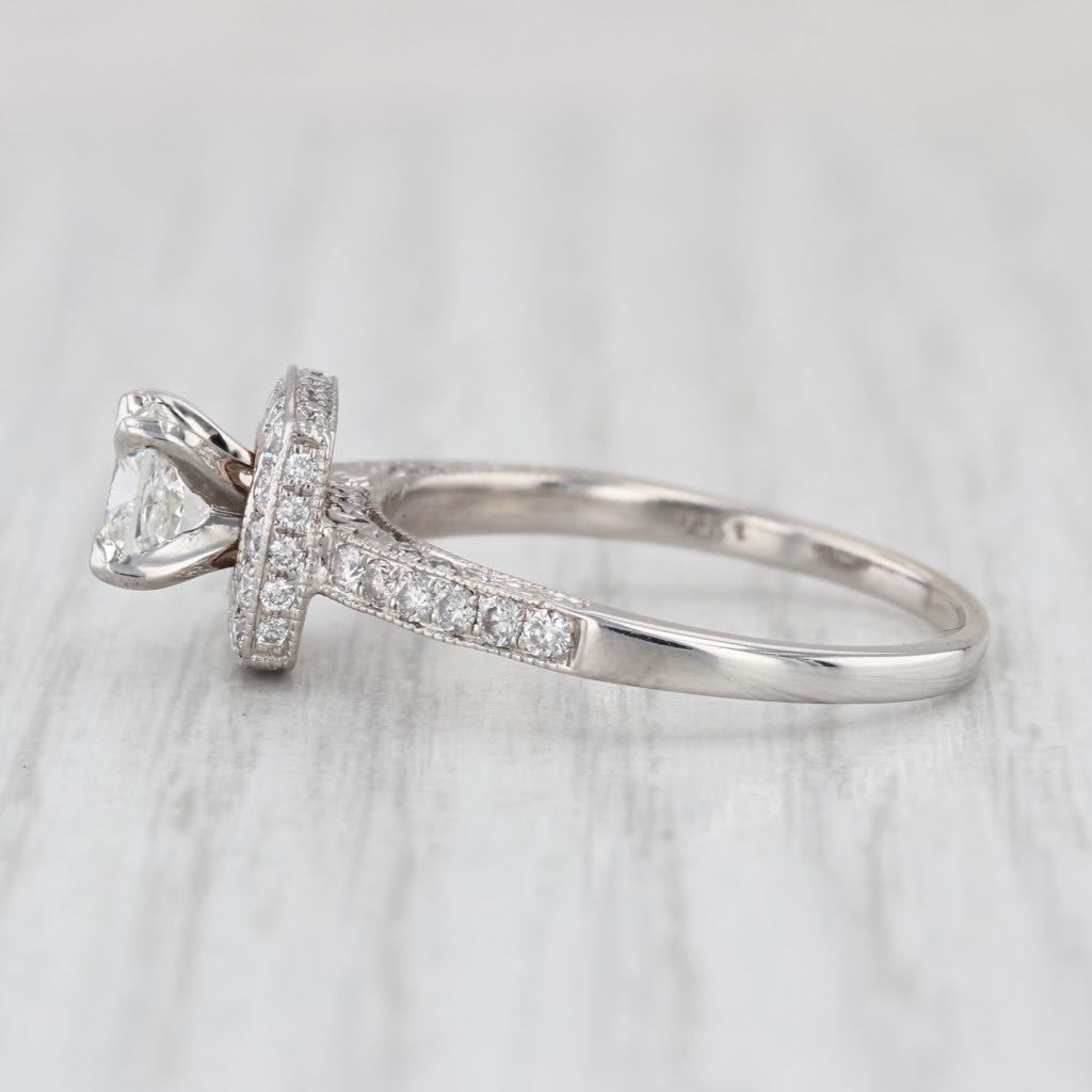 0.82ct Cushion Diamond Halo Engagement Ring — GIA Certified, 14k White Gold