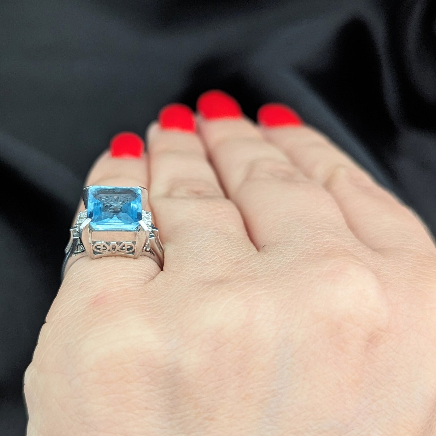 2.84ct Emerald Cut Aquamarine Diamond Platinum Cocktail Ring — GIA Certified