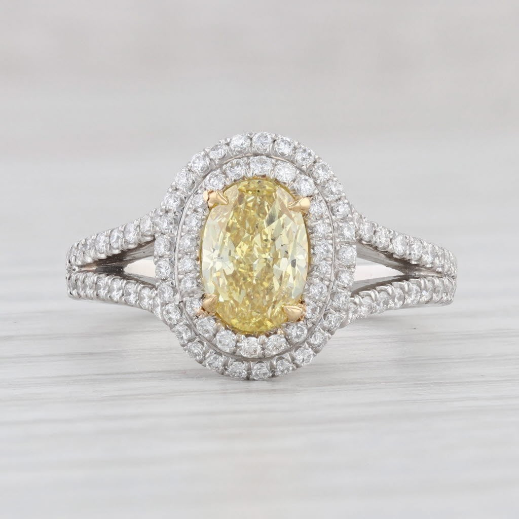 1.01ct Oval Fancy Intense Yellow Diamond Halo Ring — GIA Certified, 950 Platinum