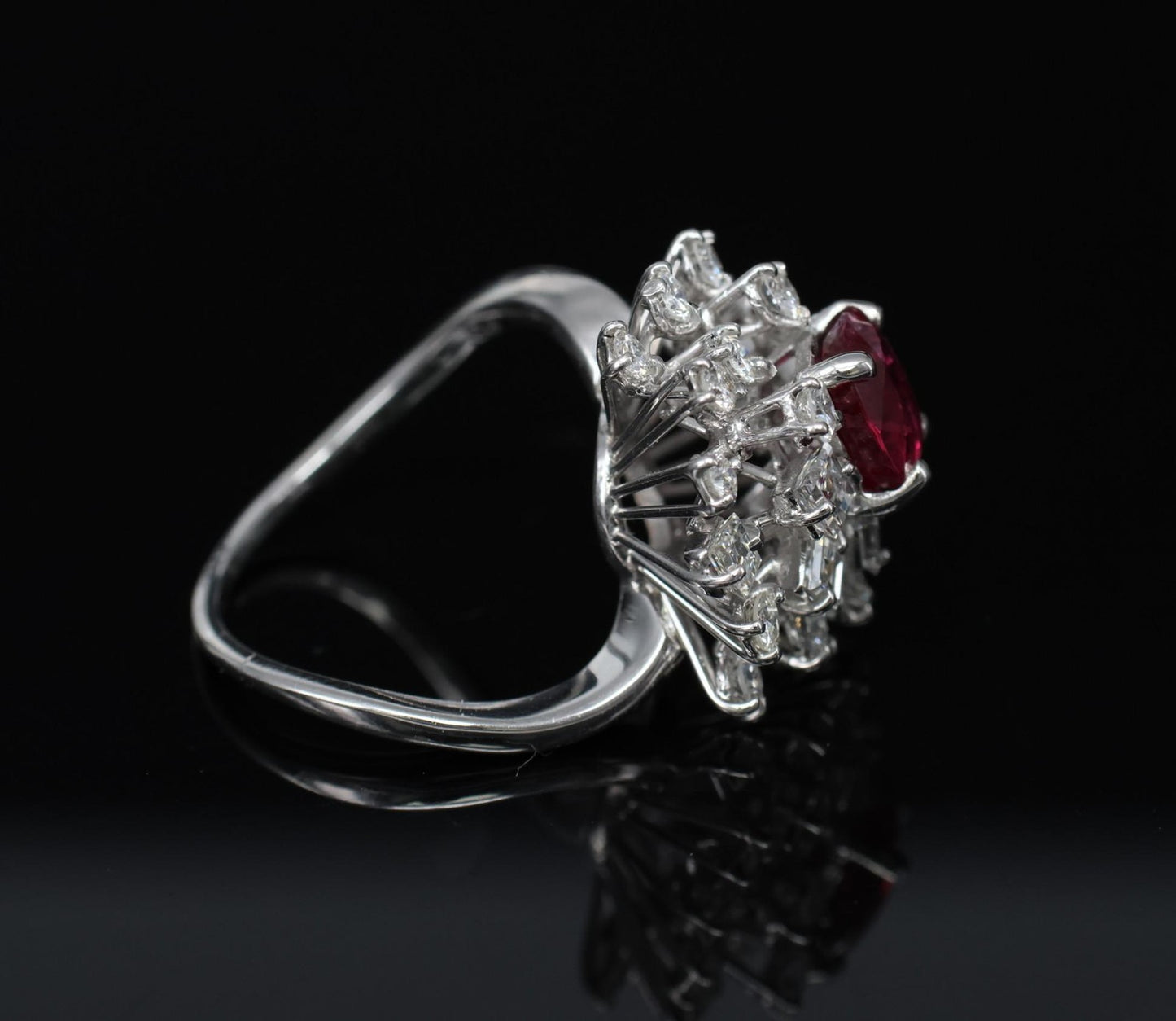 1.67ct Cushion Ruby & 1.50ct Diamond Cocktail Ring — GIA Certified, 18k White Gold