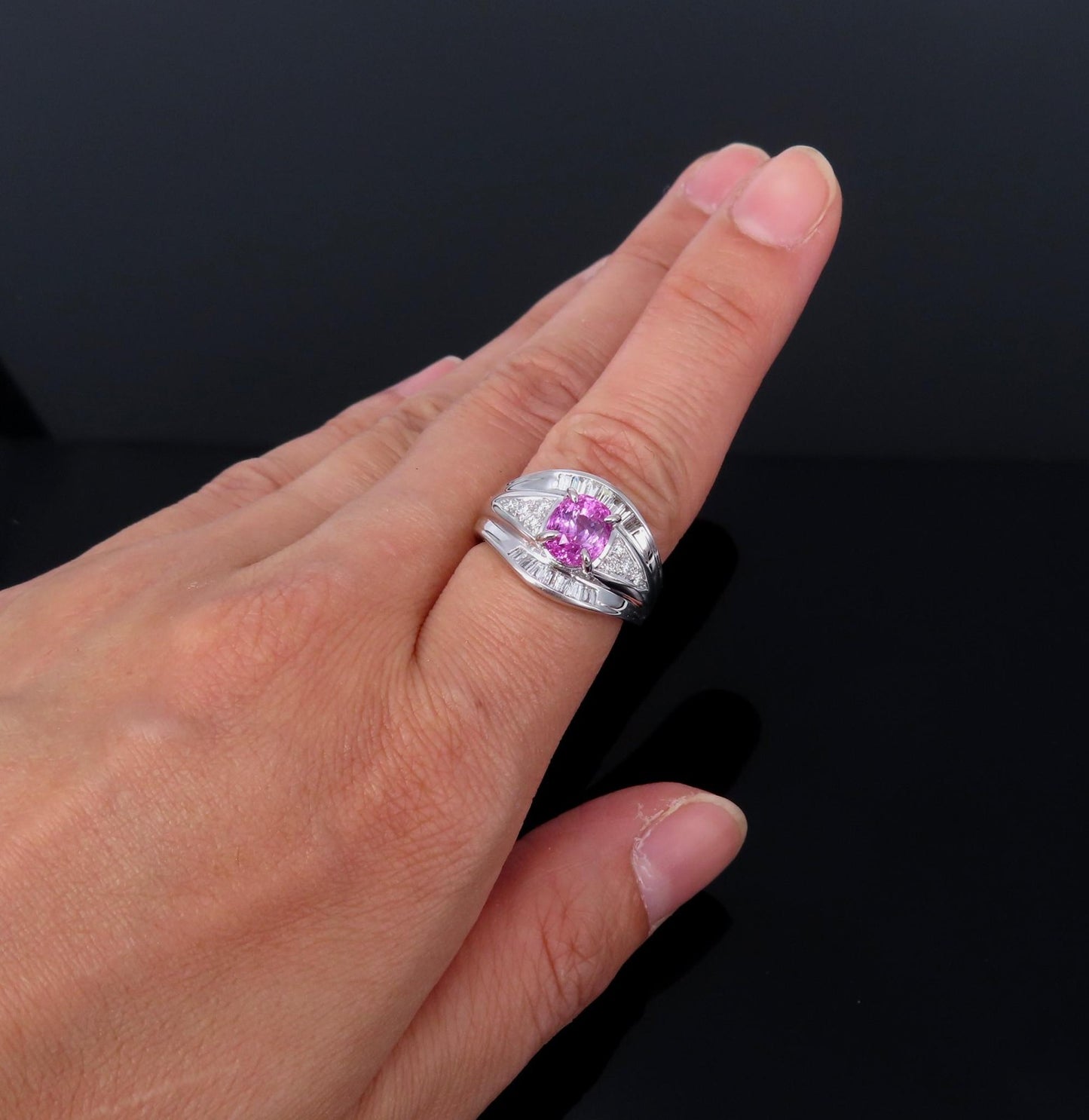 2.12ct Cushion Cut Pink Sapphire & 0.54ct Diamond Ring — GIA Certified, Platinum