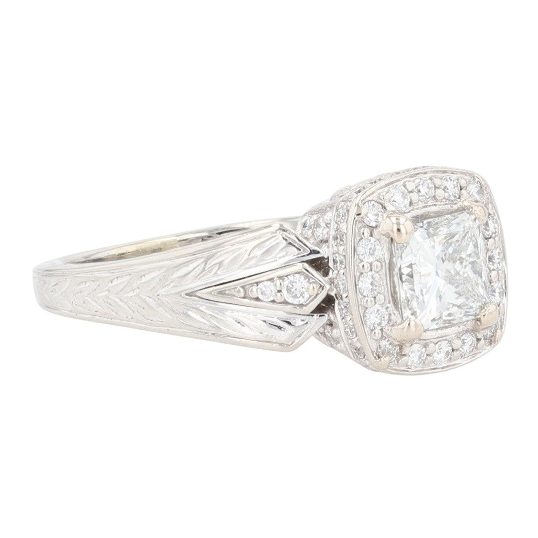 1.17ct Princess Cut Diamond Halo Engagement Ring — GIA Certified, 14k White Gold