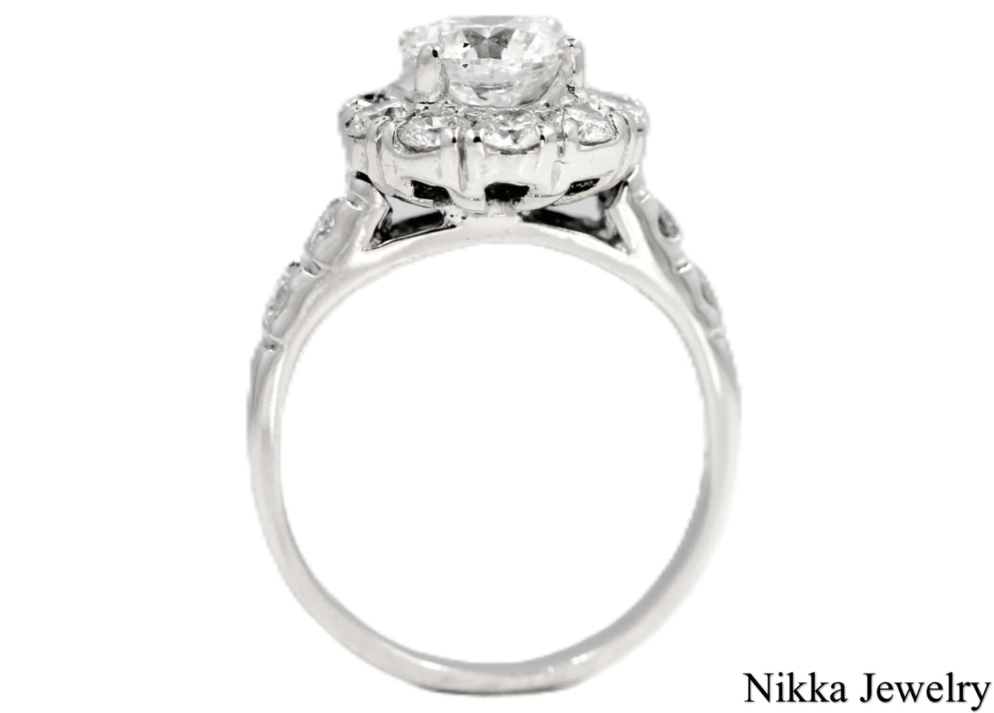 1.00ct Round Brilliant Diamond Halo Engagement Ring — GIA Certified, 18k White Gold