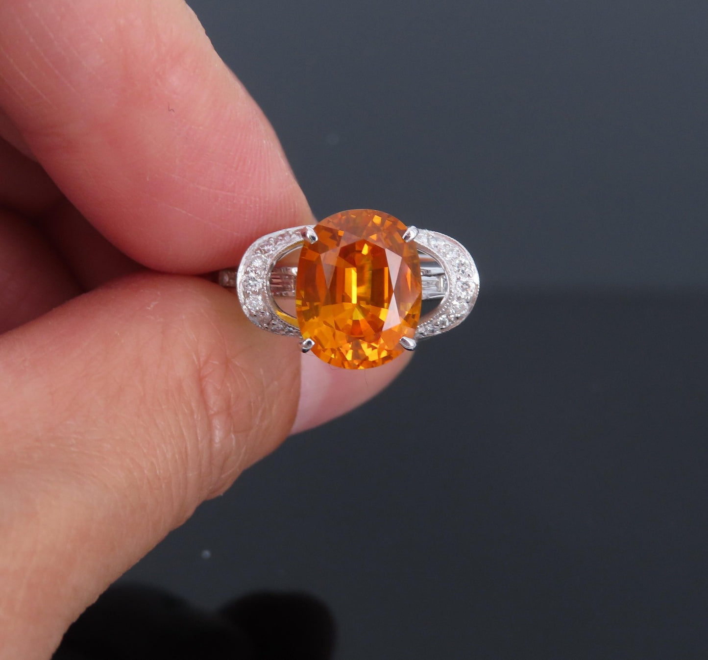 4.49ct Cushion Cut Vivid Orange Sapphire & 0.51ct Diamond Ring — GIA Certified, Platinum
