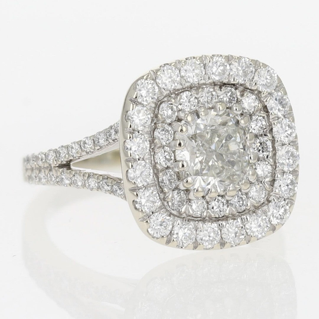 1.68ct Cushion Diamond Halo Engagement Ring — GIA Certified, 14k White Gold