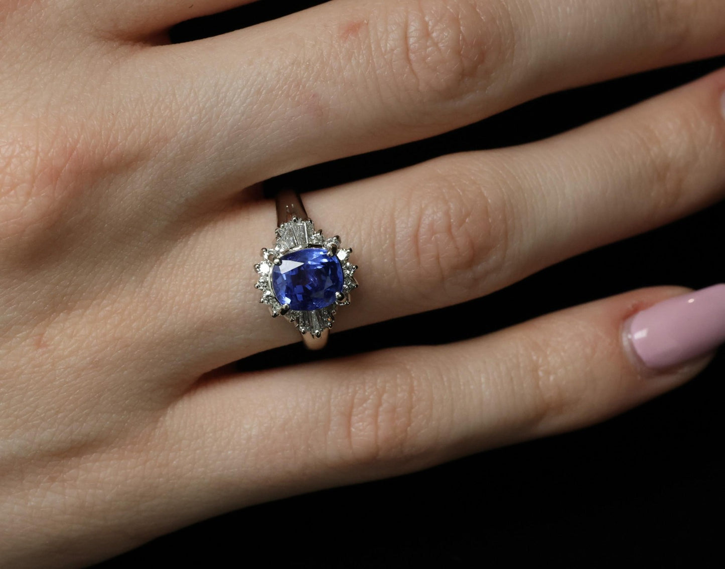 2.72ct Cushion Cut Ceylon Sapphire & 0.55ct Diamond Ring — GIA Certified, Platinum