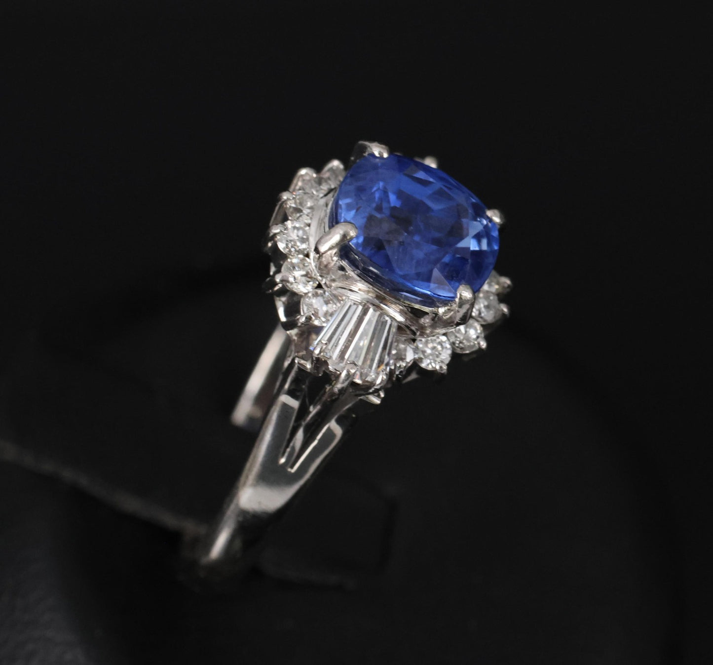2.72ct Cushion Cut Ceylon Sapphire & 0.55ct Diamond Ring — GIA Certified, Platinum