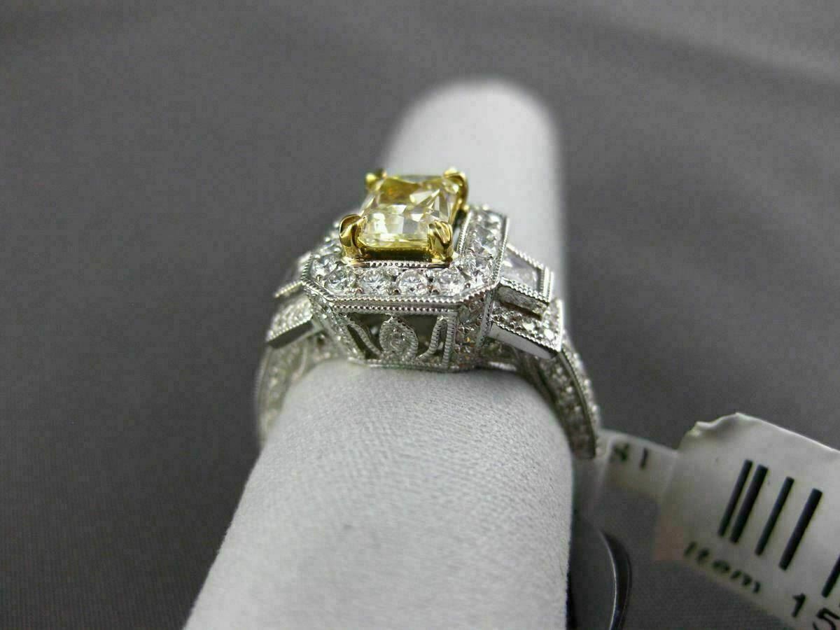 2.04ct Fancy Yellow Diamond 3-Stone Halo Ring — GIA Certified, 18k Two-Tone Gold