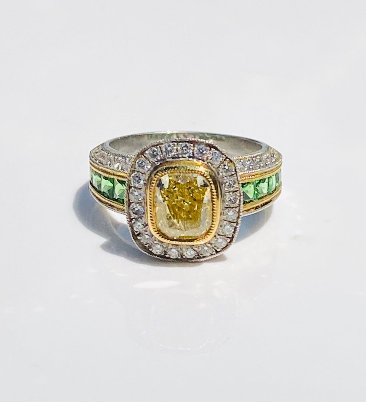 3.05ct Cushion Cut Fancy Yellow Diamond Halo Ring — GIA Certified, Platinum & 18k Gold