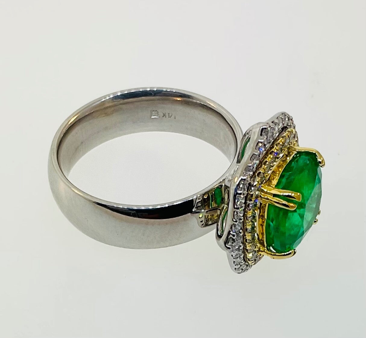 3.82ct Cushion Colombian Emerald & Diamond Ring — GIA Certified, 14k Two Tone Gold