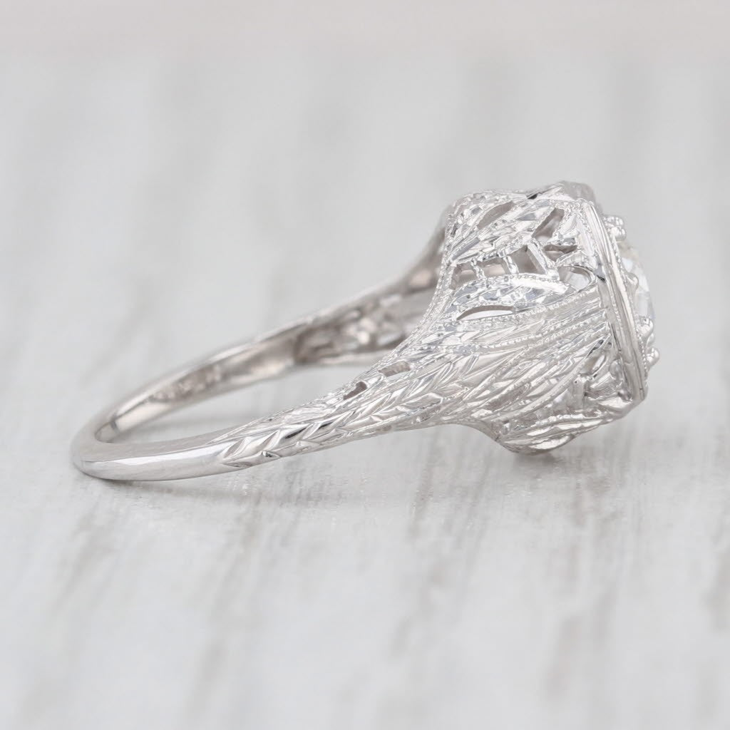 0.67ct Old European Brilliant Diamond Art Deco Ring — GIA Certified, 18k White Gold