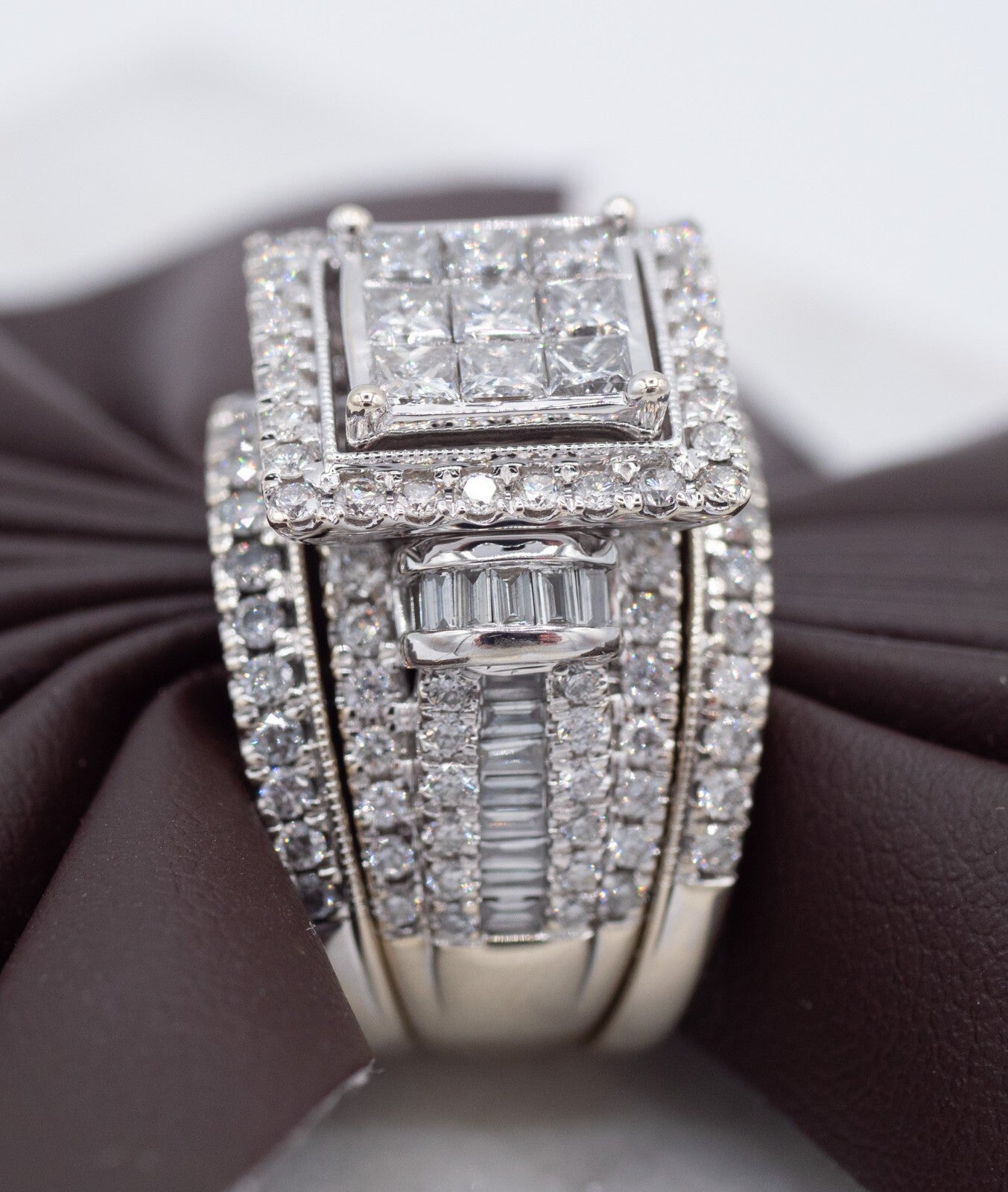3.19ct Princess Cut Diamond Halo Wedding Set — GIA Certified, 14k White Gold