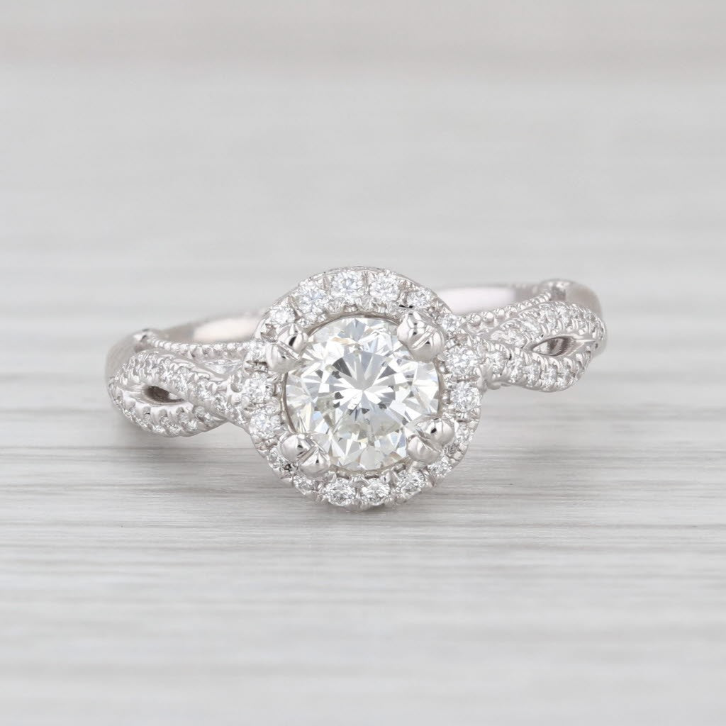 1.00ct Round Brilliant Diamond Halo Engagement Ring — GIA Certified, 14k White Gold
