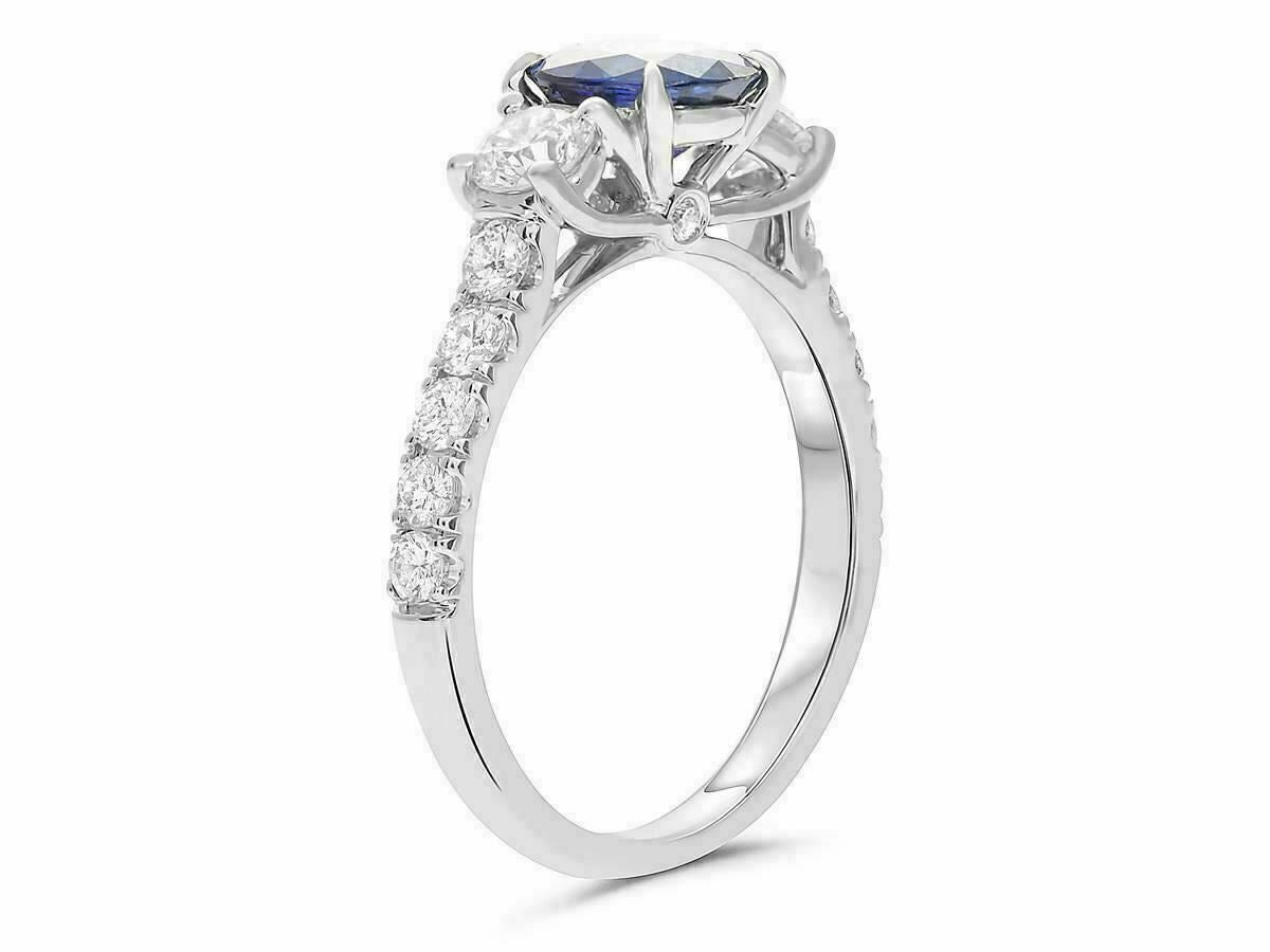 2.47ct Diamond & Sapphire Three-Stone Ring — GIA Certified, 14k White Gold