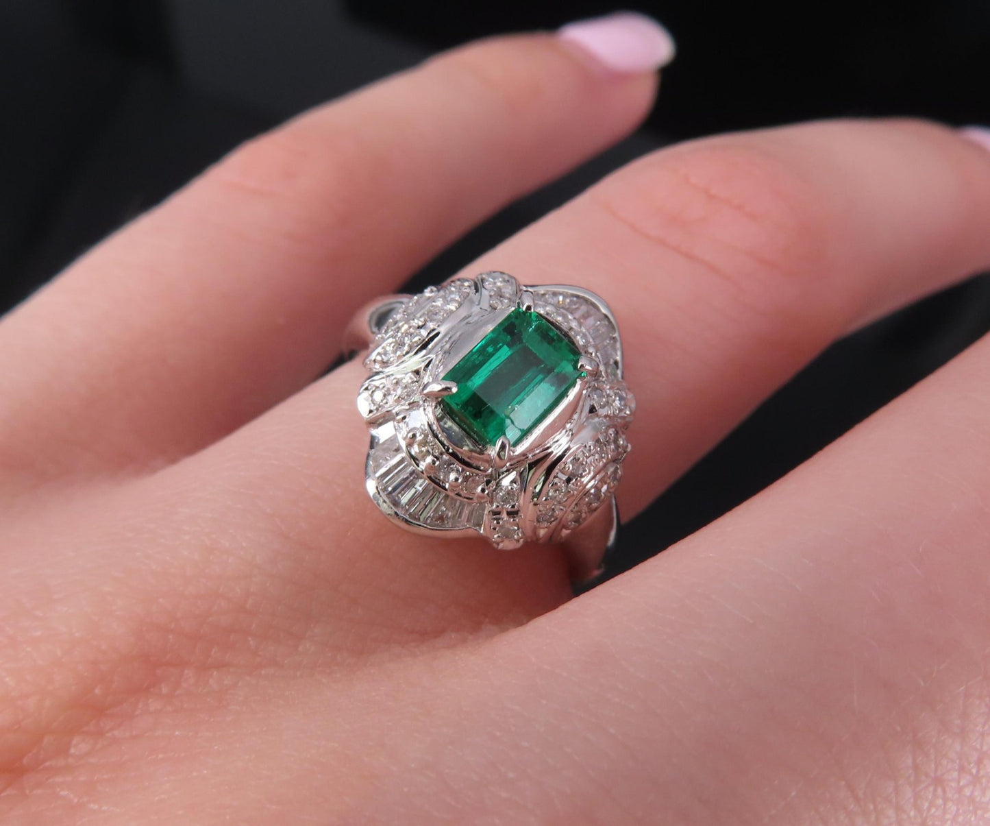 0.61ct Emerald Cut Colombian Emerald & 0.32ct Diamond Ring — GIA Certified, Platinum