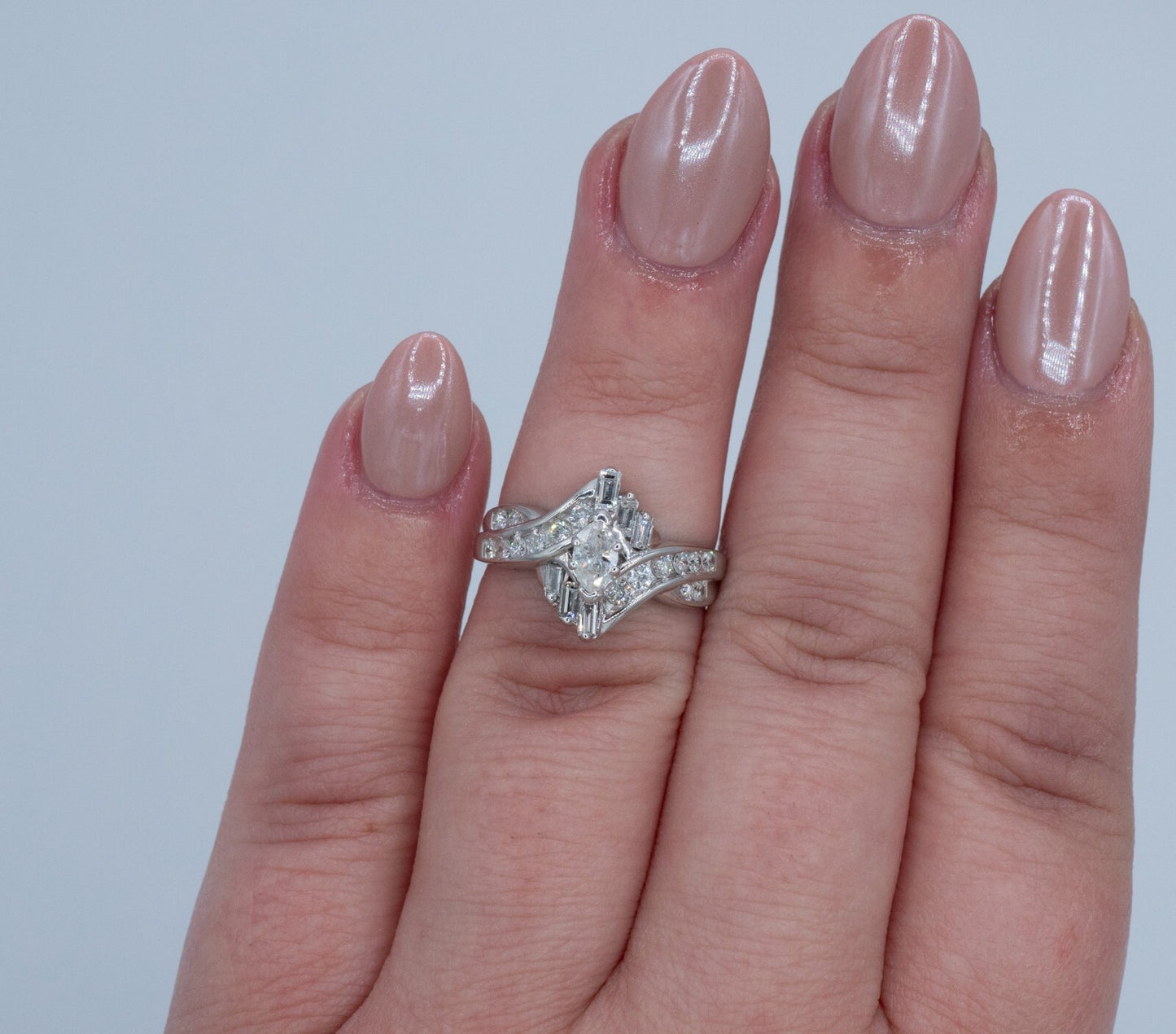 0.99ct Marquise Diamond Bypass Engagement Ring — GIA Certified, 14k White Gold