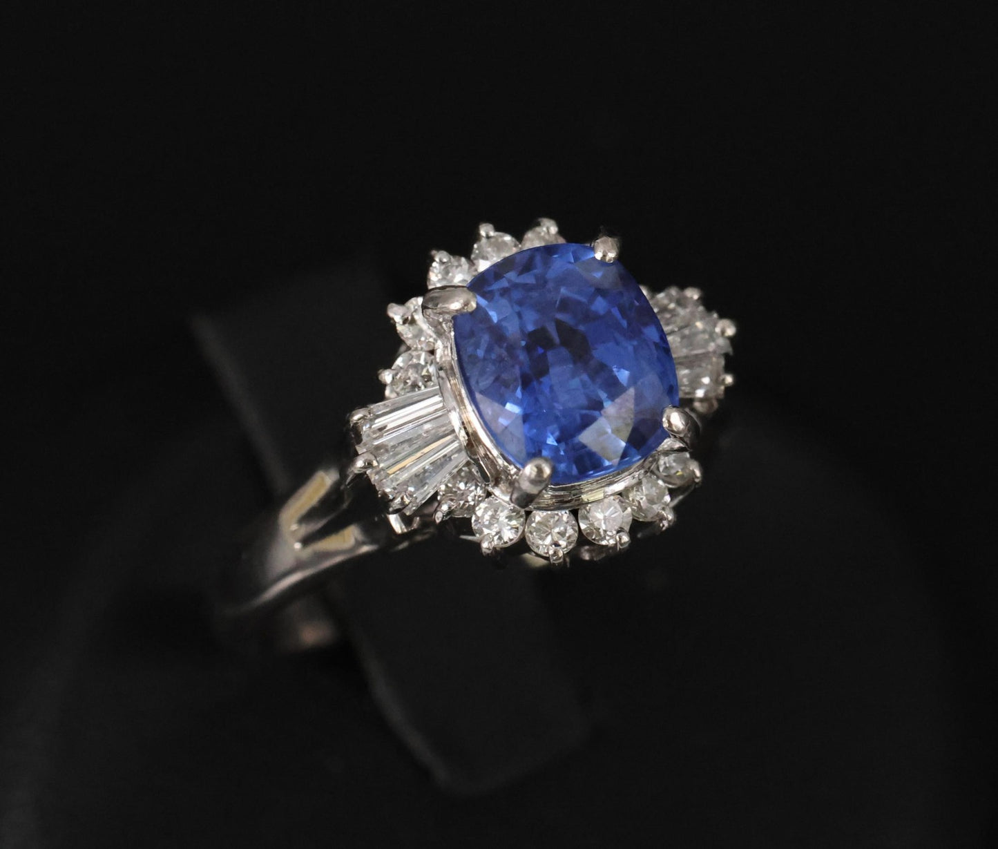 2.72ct Cushion Cut Ceylon Sapphire & 0.55ct Diamond Ring — GIA Certified, Platinum