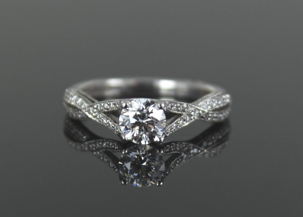 0.50ct Round Brilliant Diamond Twisted Engagement Ring — GIA Certified, 18k White Gold