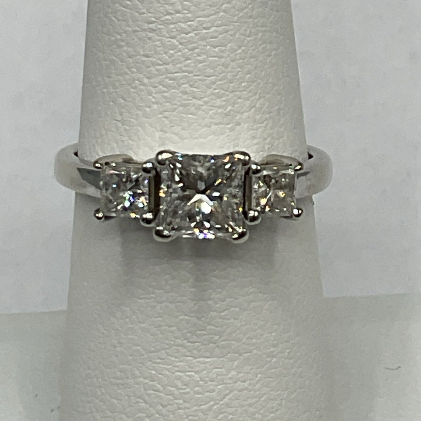 1.01ct Square Modified Brilliant Diamond Three-Stone Engagement Ring — GIA Certified, 14k White Gold