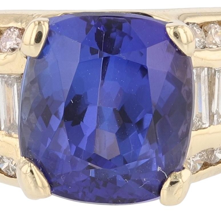 5.07ct Tanzanite Cushion Cut Diamond Cocktail Ring — GIA Certified, 14k Yellow Gold