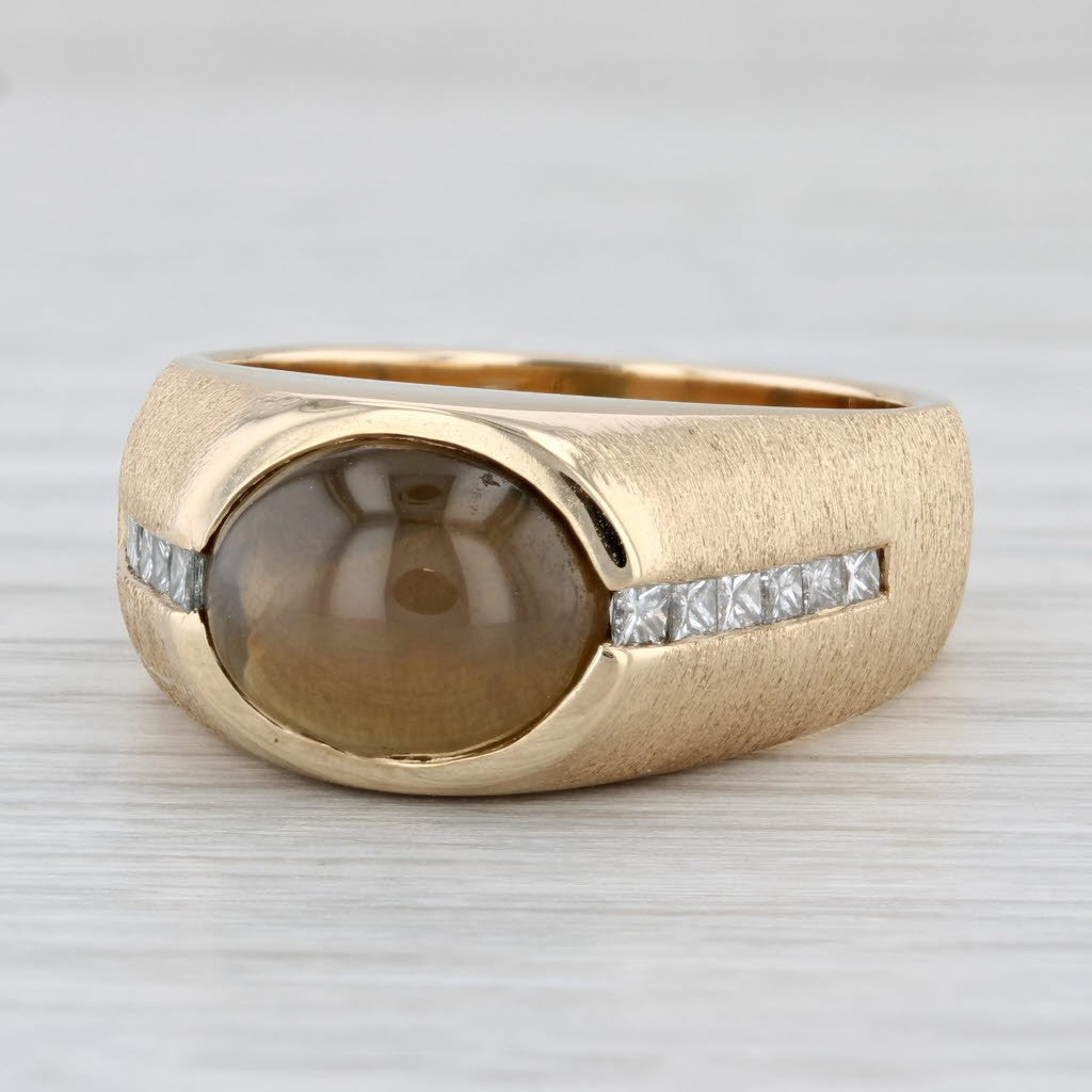 21.13g Oval Chrysoberyl Cat's Eye Diamond Ring — GIA Certified, 14k Yellow Gold