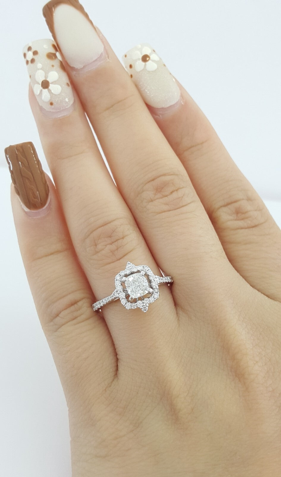 0.61ct Cushion Modified Brilliant Diamond Halo Engagement Ring — GIA Certified, Platinum